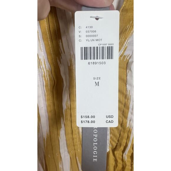 Anthropologie Maeve Cassandra Pintuck Yellow Flutter Sleeve Maxi Dress Medium - Picture 8 of 11